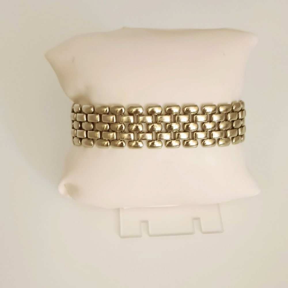 Silver Tone Watch Band Bracelet 7.5 Women's Wide Five Link Jewelry